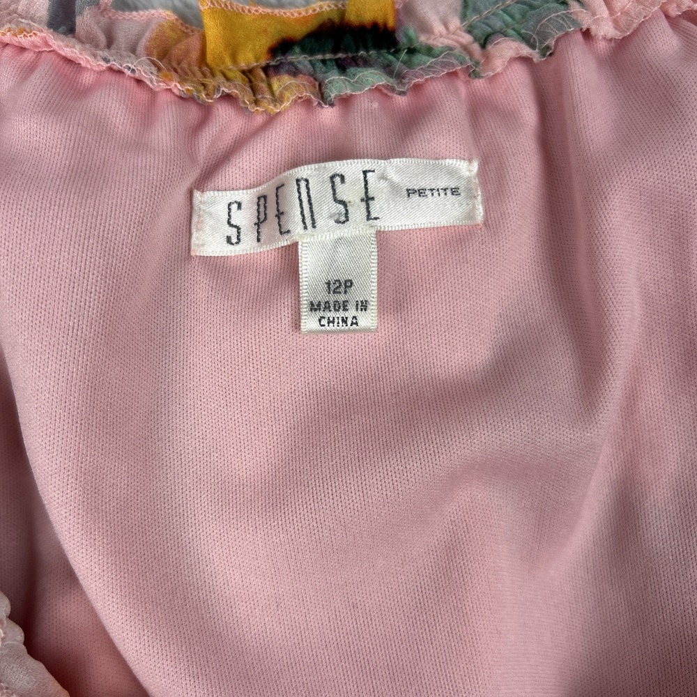 Spense 12 Petite Dress Floral Print Sheer Sleeves Lined Watercolor Pastel Pink - Picture 3 of 9